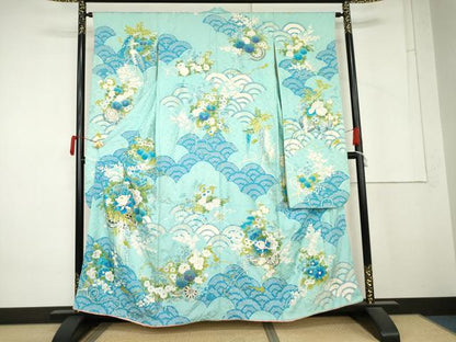 平和屋着物●豪華振袖　絞り　駒刺繍　花車文　正絹　逸品　AABM5444cs