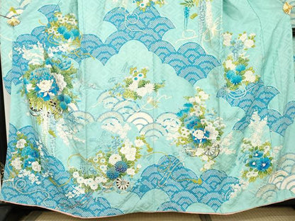 平和屋着物●豪華振袖　絞り　駒刺繍　花車文　正絹　逸品　AABM5444cs
