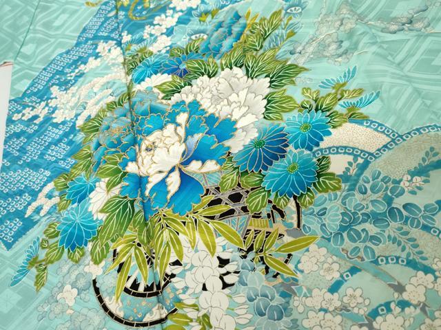 平和屋着物●豪華振袖　絞り　駒刺繍　花車文　正絹　逸品　AABM5444cs