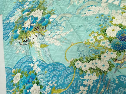 平和屋着物●豪華振袖　絞り　駒刺繍　花車文　正絹　逸品　AABM5444cs
