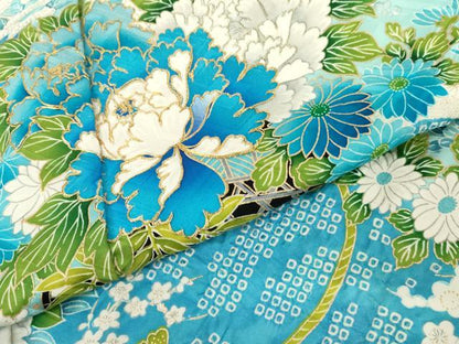 平和屋着物●豪華振袖　絞り　駒刺繍　花車文　正絹　逸品　AABM5444cs