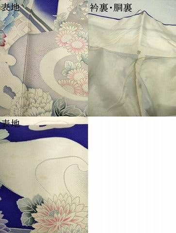 平和屋着物●豪華振袖　駒刺繍　立波草花文　銀彩　正絹　逸品　AABM5445cs