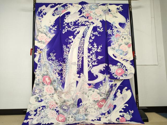 平和屋着物●豪華振袖　駒刺繍　立波草花文　銀彩　正絹　逸品　AABM5445cs