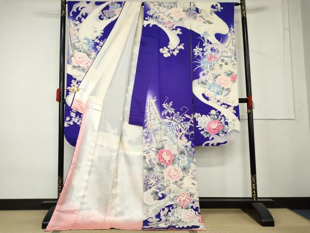 平和屋着物●豪華振袖　駒刺繍　立波草花文　銀彩　正絹　逸品　AABM5445cs