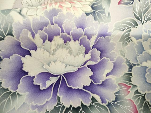 平和屋着物●豪華振袖　駒刺繍　立波草花文　銀彩　正絹　逸品　AABM5445cs