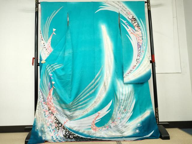 平和屋着物●豪華振袖　孔雀花文　暈し染め　金銀彩　正絹　逸品　AABM5446cs