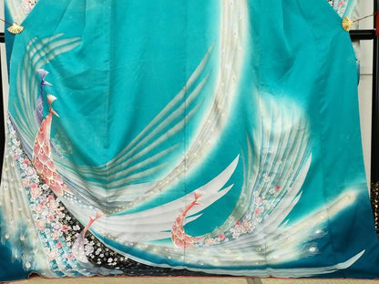 平和屋着物●豪華振袖　孔雀花文　暈し染め　金銀彩　正絹　逸品　AABM5446cs