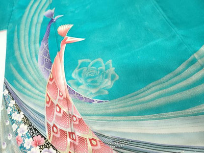 平和屋着物●豪華振袖　孔雀花文　暈し染め　金銀彩　正絹　逸品　AABM5446cs