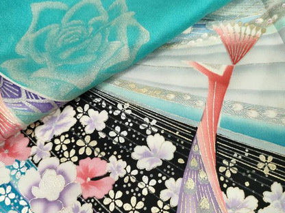 平和屋着物●豪華振袖　孔雀花文　暈し染め　金銀彩　正絹　逸品　AABM5446cs