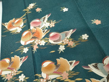 平和屋着物●豪華振袖　鴛鴦花文　金彩　正絹　逸品　AABM5447cs