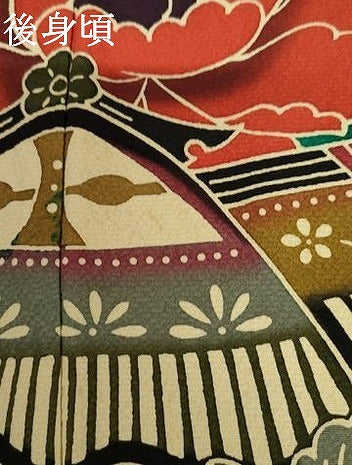 平和屋着物●手ざし京紅型染・宮崎紅型　宮崎良次　振袖　風景花鳥文　暈し染め　正絹　逸品　AABM5451cs