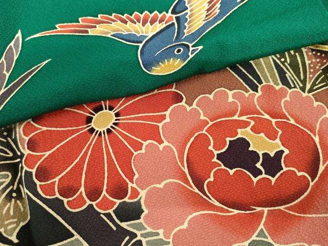平和屋着物●手ざし京紅型染・宮崎紅型　宮崎良次　振袖　風景花鳥文　暈し染め　正絹　逸品　AABM5451cs