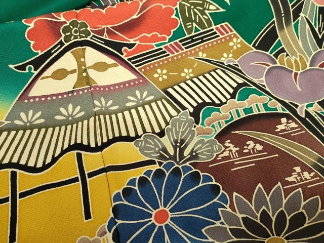 平和屋着物●手ざし京紅型染・宮崎紅型　宮崎良次　振袖　風景花鳥文　暈し染め　正絹　逸品　AABM5451cs