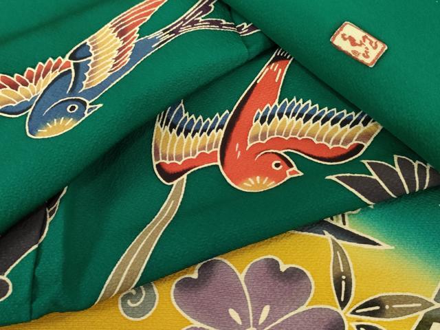平和屋着物●手ざし京紅型染・宮崎紅型　宮崎良次　振袖　風景花鳥文　暈し染め　正絹　逸品　AABM5451cs