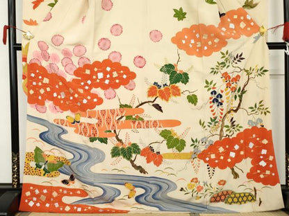 平和屋着物●豪華振袖　流水花蝶文　金銀彩　正絹　逸品　AABM5452cs