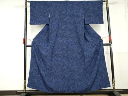 平和屋着物●上質な小紋　藍　型染め　風景文　正絹　逸品　AABM5456cs