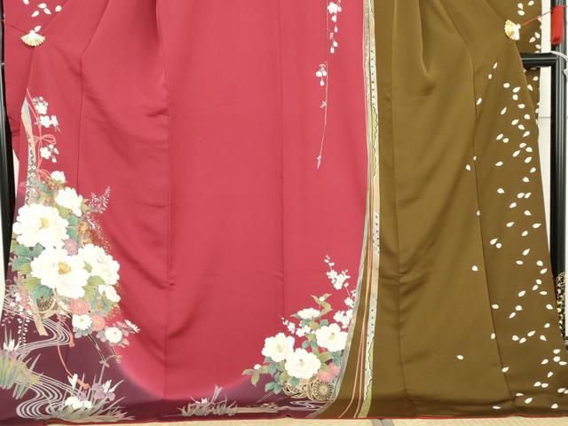 平和屋着物●豪華振袖　刺繍　花車文　舞桜　暈し染め　金彩　金銀糸　ロング丈　正絹　逸品　AABM5458cs