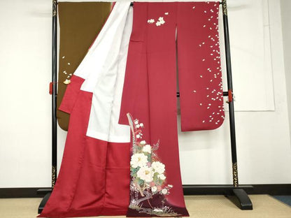 平和屋着物●豪華振袖　刺繍　花車文　舞桜　暈し染め　金彩　金銀糸　ロング丈　正絹　逸品　AABM5458cs