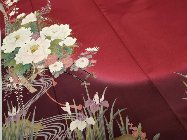平和屋着物●豪華振袖　刺繍　花車文　舞桜　暈し染め　金彩　金銀糸　ロング丈　正絹　逸品　AABM5458cs