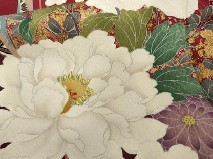 平和屋着物●豪華振袖　刺繍　花車文　舞桜　暈し染め　金彩　金銀糸　ロング丈　正絹　逸品　AABM5458cs