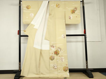平和屋着物●十日町老舗ブランド　吉澤友禅　吾妻徳穂　訪問着　駒刺繍　花丸文　金彩　正絹　逸品　AABM5462cs
