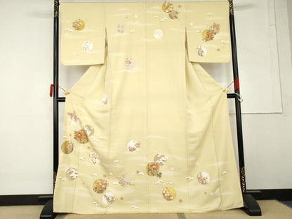 平和屋着物●十日町老舗ブランド　吉澤友禅　吾妻徳穂　訪問着　駒刺繍　花丸文　金彩　正絹　逸品　AABM5462cs