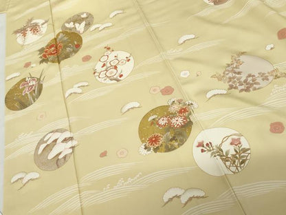 平和屋着物●十日町老舗ブランド　吉澤友禅　吾妻徳穂　訪問着　駒刺繍　花丸文　金彩　正絹　逸品　AABM5462cs