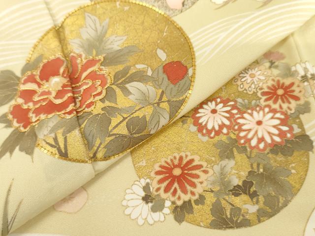 平和屋着物●十日町老舗ブランド　吉澤友禅　吾妻徳穂　訪問着　駒刺繍　花丸文　金彩　正絹　逸品　AABM5462cs