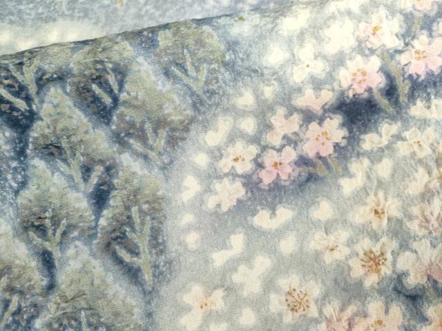 平和屋着物●吉乃一廉　幻の辻が花　訪問着　樹林風景文　暈し染め　黒地　金彩　銀通し地　正絹　逸品　AABM5463cs