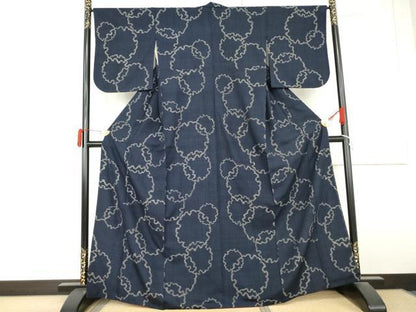 平和屋着物●浦野理一　経節紬　雪輪重ね文　正絹　逸品　AABM5464cs