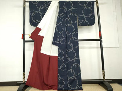 平和屋着物●浦野理一　経節紬　雪輪重ね文　正絹　逸品　AABM5464cs