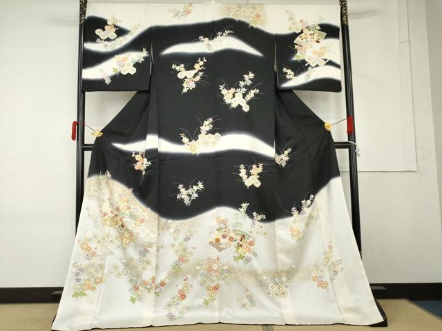 平和屋着物●訪問着　駒刺繍　吉祥草花文　暈し染め　金彩　ロング丈　正絹　逸品　AABM5465cs