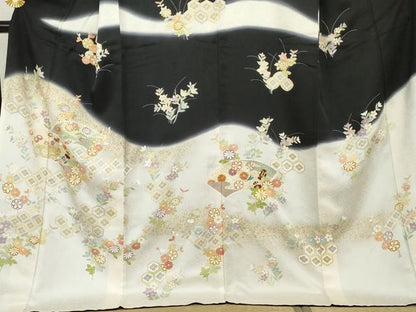 平和屋着物●訪問着　駒刺繍　吉祥草花文　暈し染め　金彩　ロング丈　正絹　逸品　AABM5465cs