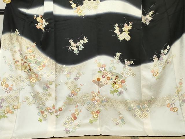 平和屋着物●訪問着　駒刺繍　吉祥草花文　暈し染め　金彩　ロング丈　正絹　逸品　AABM5465cs