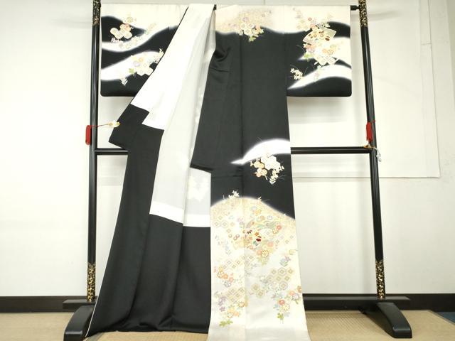 平和屋着物●訪問着　駒刺繍　吉祥草花文　暈し染め　金彩　ロング丈　正絹　逸品　AABM5465cs