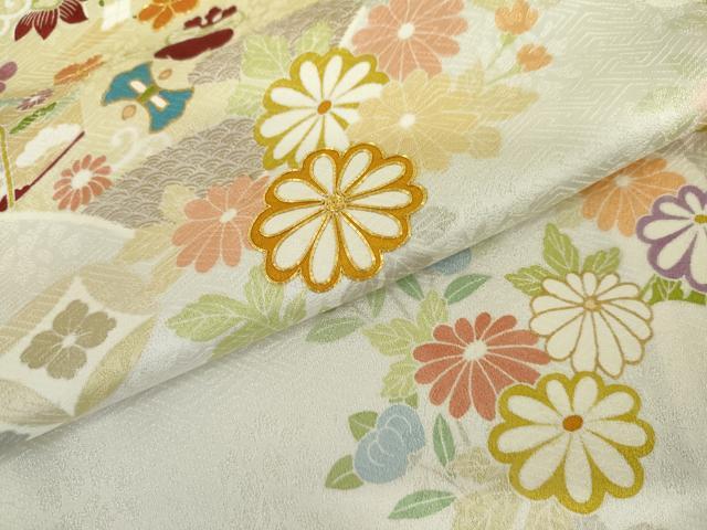 平和屋着物●訪問着　駒刺繍　吉祥草花文　暈し染め　金彩　ロング丈　正絹　逸品　AABM5465cs