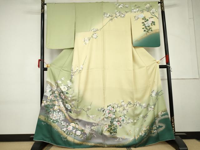 平和屋着物●螺鈿作家　藤本隆士　訪問着　螺鈿　枝花文　金銀彩　暈し染め　正絹　逸品　AABM5466cs