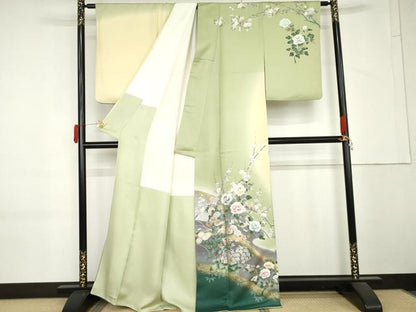 平和屋着物●螺鈿作家　藤本隆士　訪問着　螺鈿　枝花文　金銀彩　暈し染め　正絹　逸品　AABM5466cs