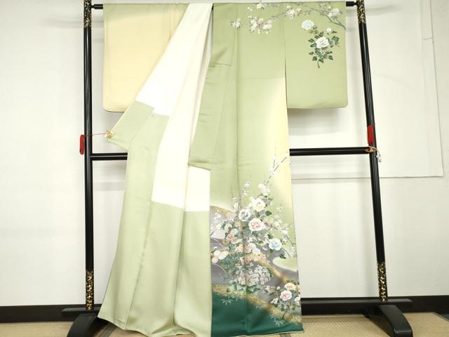 平和屋着物●螺鈿作家　藤本隆士　訪問着　螺鈿　枝花文　金銀彩　暈し染め　正絹　逸品　AABM5466cs