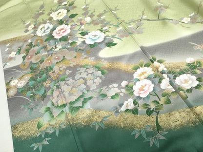 平和屋着物●螺鈿作家　藤本隆士　訪問着　螺鈿　枝花文　金銀彩　暈し染め　正絹　逸品　AABM5466cs