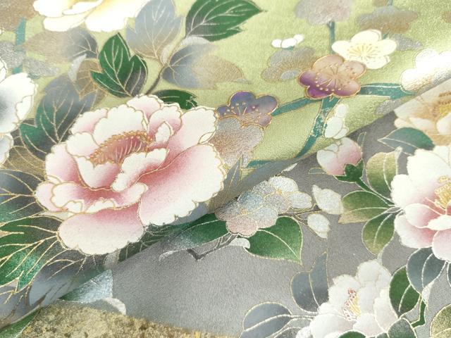 平和屋着物●螺鈿作家　藤本隆士　訪問着　螺鈿　枝花文　金銀彩　暈し染め　正絹　逸品　AABM5466cs