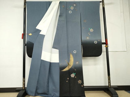 平和屋着物●豪華振袖　飛鶴花文　金糸　正絹　逸品　AABM5468cs