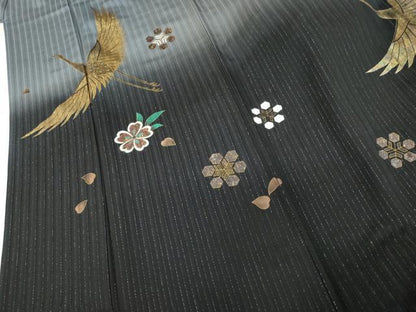 平和屋着物●豪華振袖　飛鶴花文　金糸　正絹　逸品　AABM5468cs