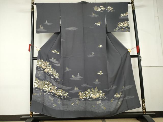 平和屋着物●訪問着　松竹梅立波風景文　銀彩　正絹　逸品　AABM5469cs
