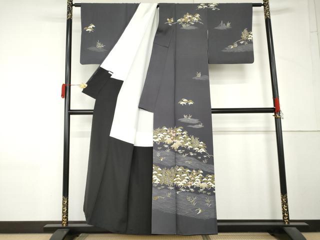 平和屋着物●訪問着　松竹梅立波風景文　銀彩　正絹　逸品　AABM5469cs