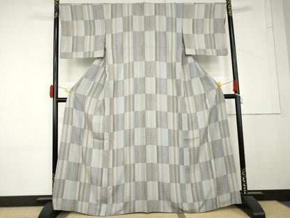 平和屋着物●上質な小紋　市松縞立涌　正絹　逸品　AABM5473cs