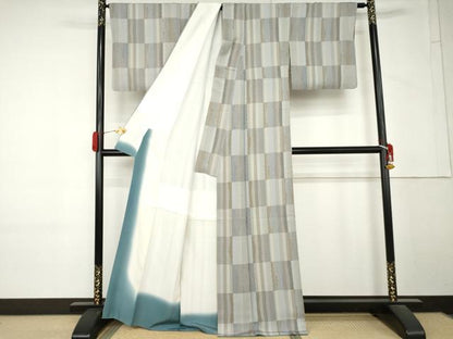 平和屋着物●上質な小紋　市松縞立涌　正絹　逸品　AABM5473cs
