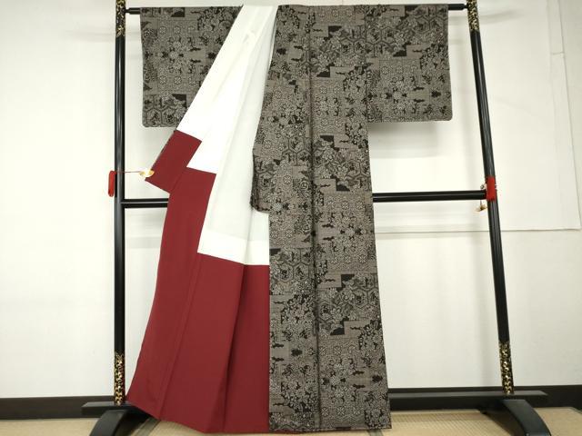 平和屋着物●本場大島紬　吉三郎　吉織物謹製　割込絣織　徒然草　正絹　逸品　AABM5474cs