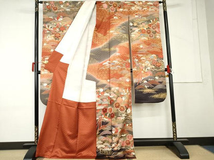 平和屋着物●豪華振袖　駒刺繍　鳳凰花鳥文　暈し染め　金彩　正絹　逸品　AABM5476cs