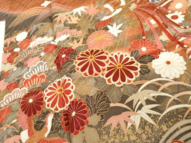 平和屋着物●豪華振袖　駒刺繍　鳳凰花鳥文　暈し染め　金彩　正絹　逸品　AABM5476cs